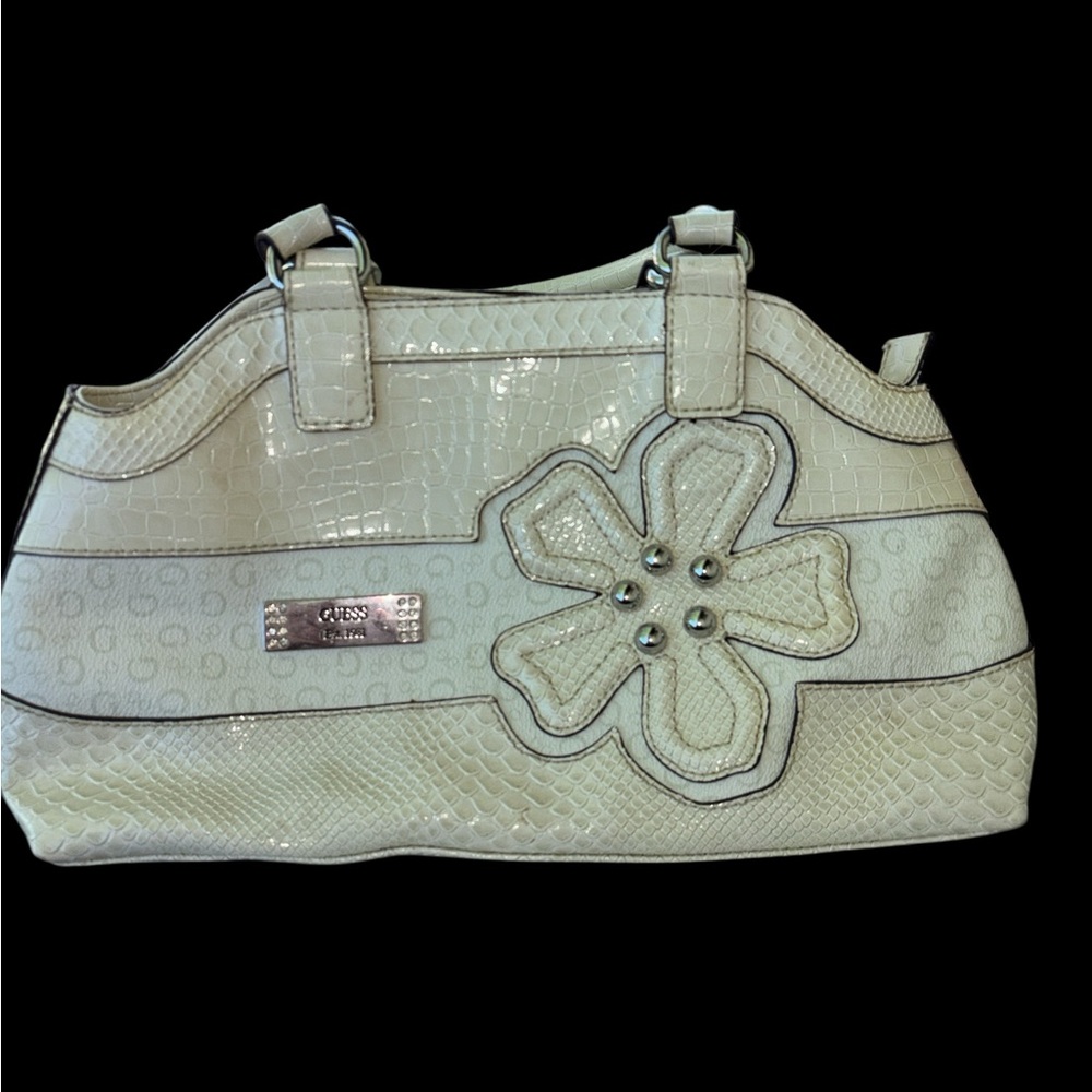 GUESS Cream Floral Appliqué Shoulder Bag